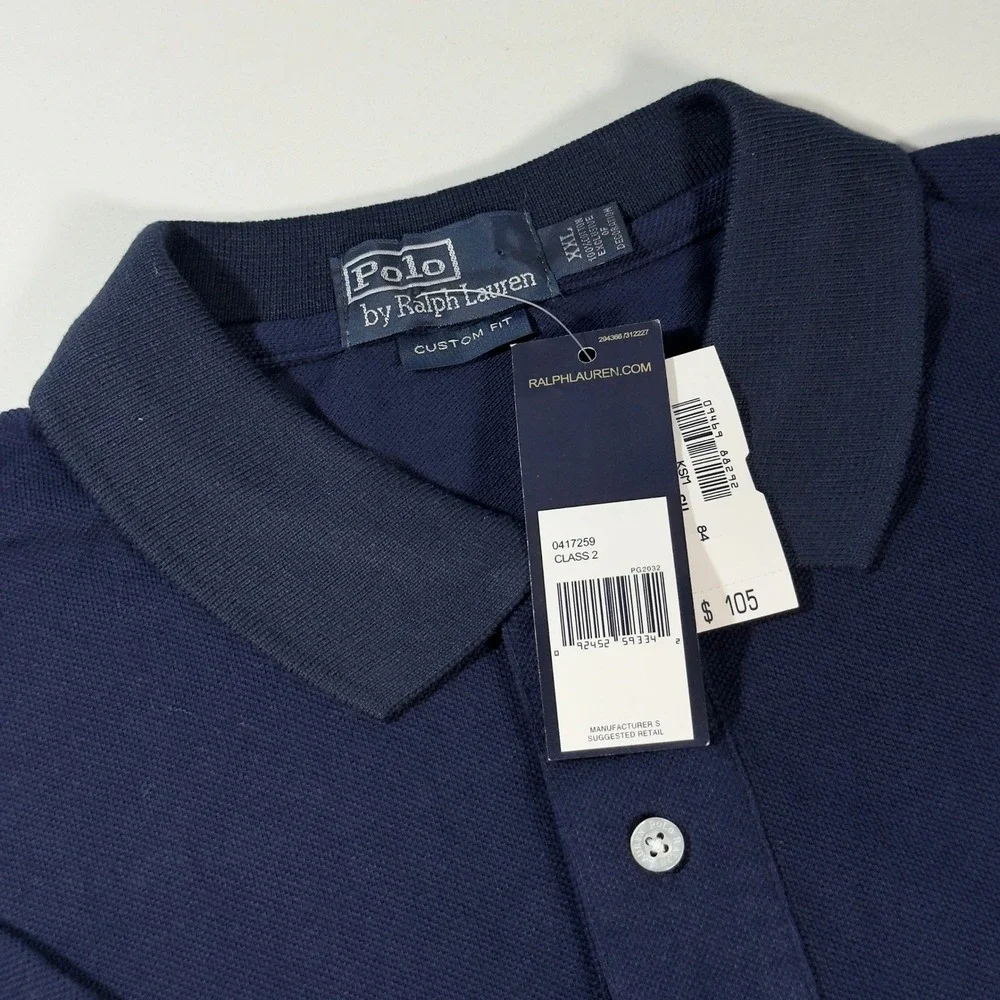 Polo Ralph Lauren Polo Shirt Mens XXL Navy New Custom Fit Mesh Pony Logo